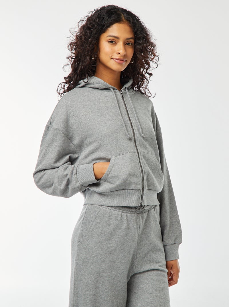 Sweat cropped à capuche Gris - Kiabi