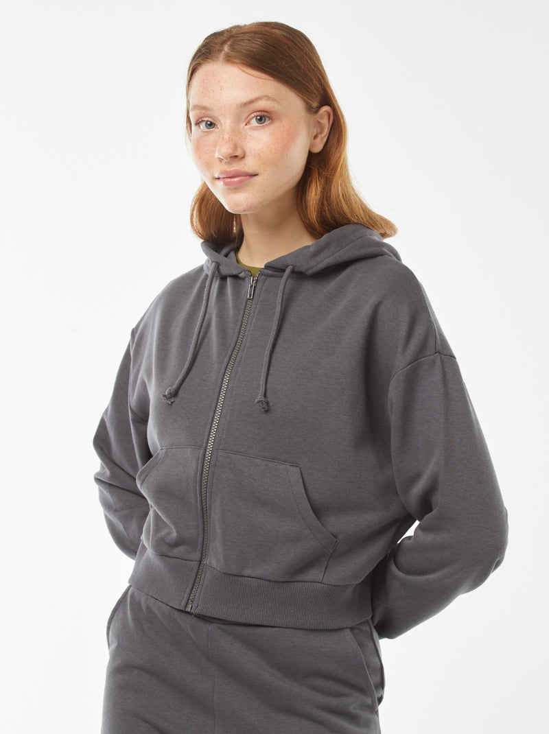 Sweat cropped à capuche Gris - Kiabi
