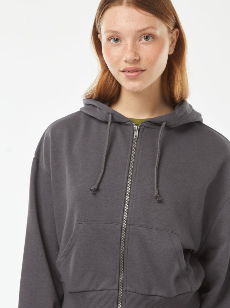 Sweat cropped à capuche Gris - Kiabi