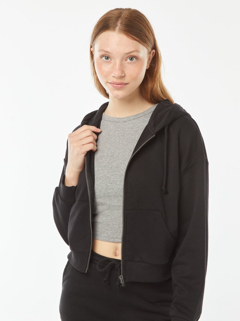 Sweat cropped à capuche Noir - Kiabi