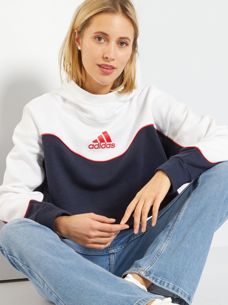 Sweat cropped 'adidas' avec capuche bleu/blanc - Kiabi