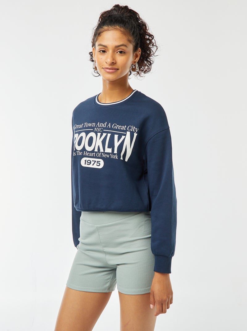 Sweat cropped avec inscription américaine Bleu - Kiabi