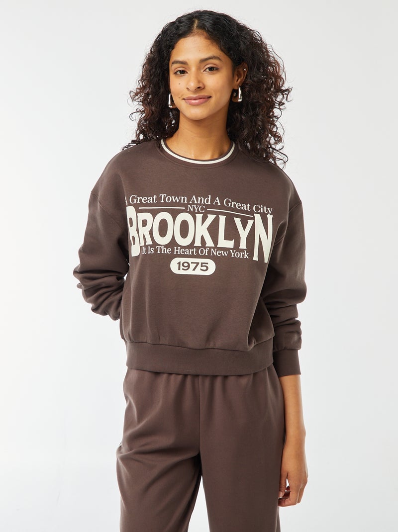 Sweat cropped avec inscription américaine Marron - Kiabi