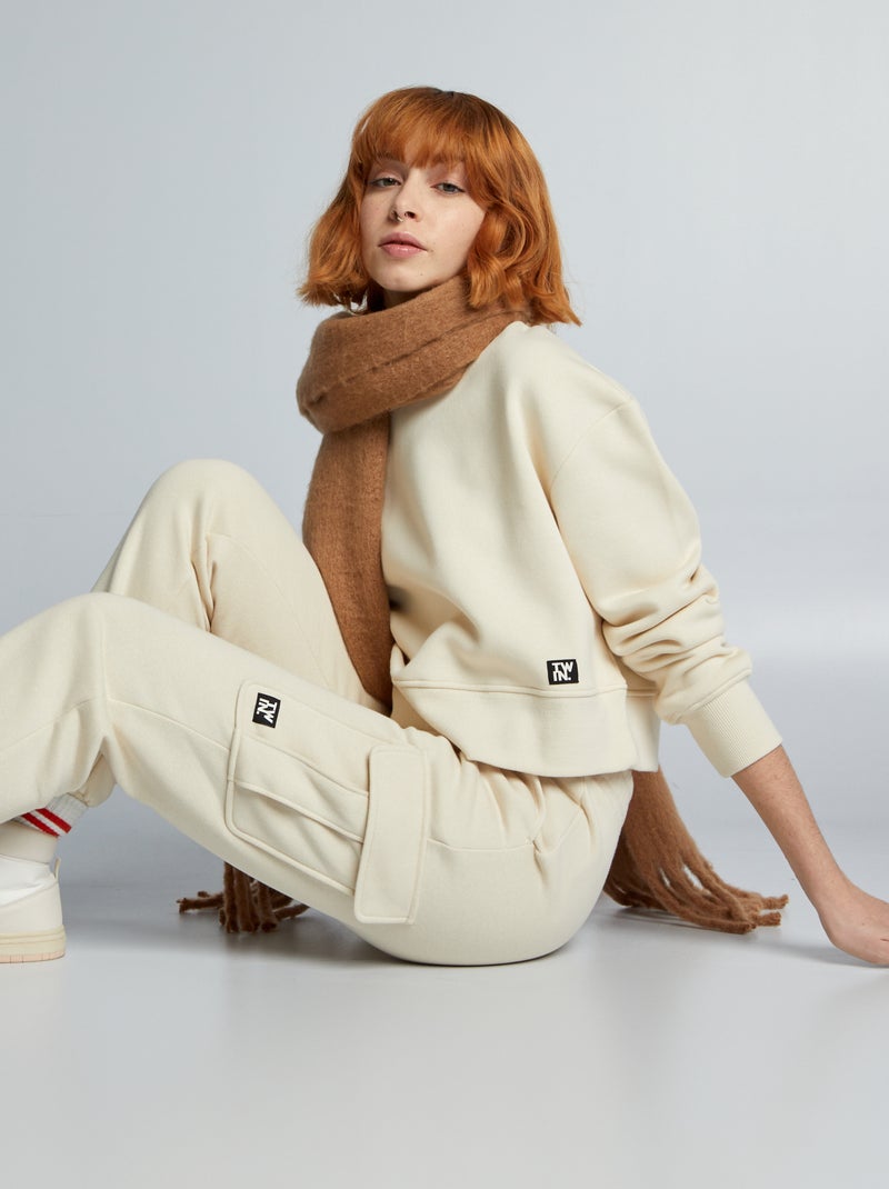 Sweat cropped en molleton Beige - Kiabi