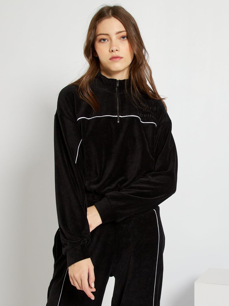 Sweat cropped en velours noir - Kiabi