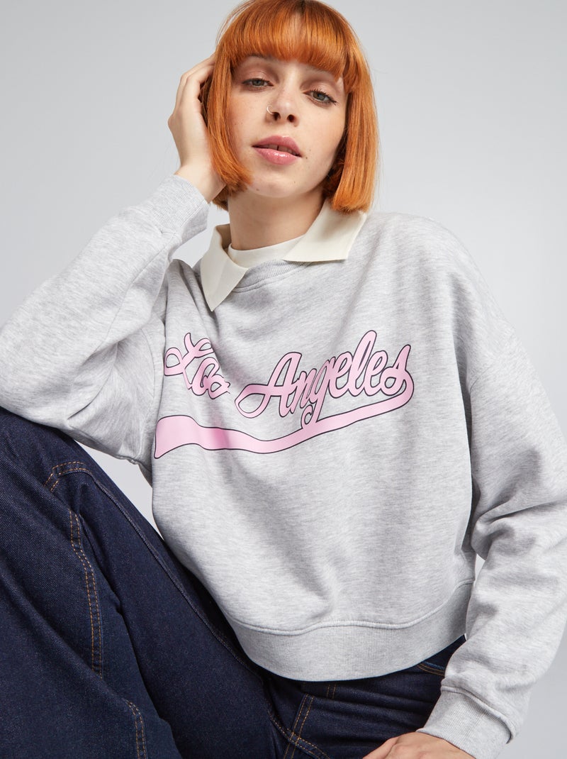 Sweat cropped style campus Gris - Kiabi