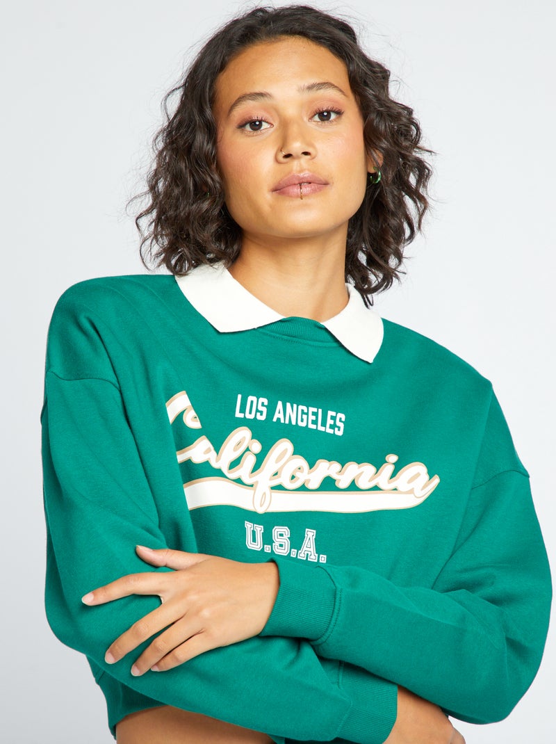 Sweat cropped style campus Vert - Kiabi