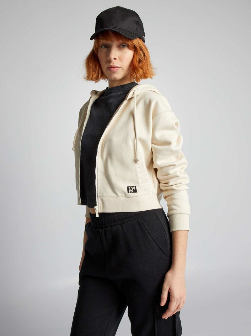 Sweat cropped zippé avec capuche Beige - Kiabi
