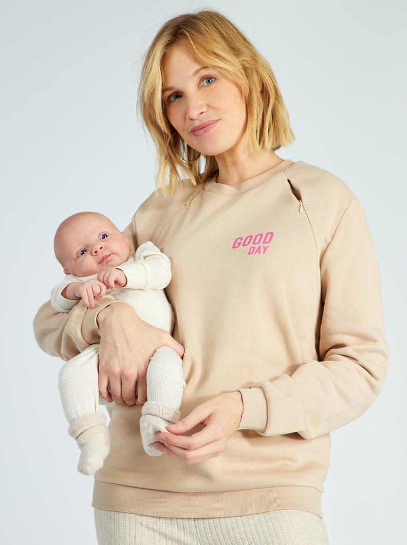 Sweat d'allaitement à col rond Beige - Kiabi