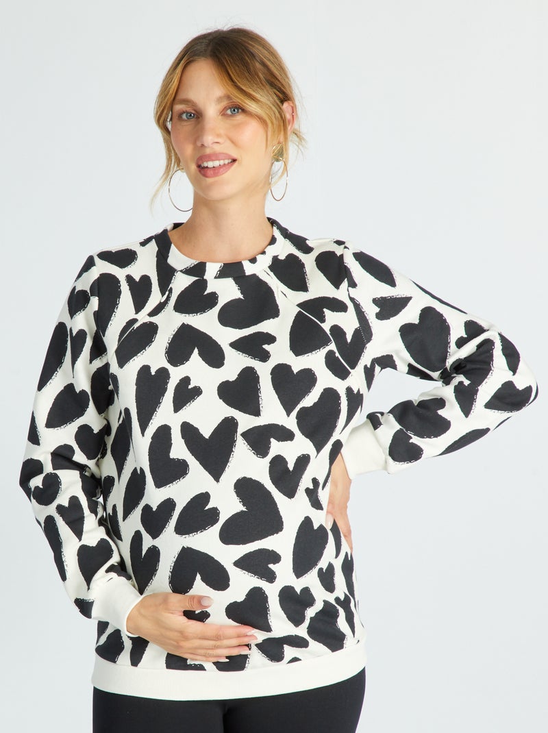 Sweat d'allaitement col rond Noir/blanc - Kiabi