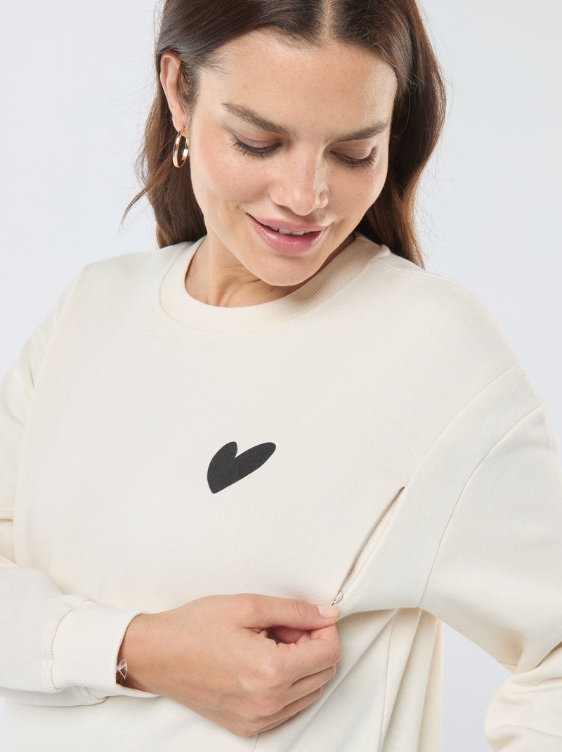 Sweat d'allaitement en molleton Beige - Kiabi