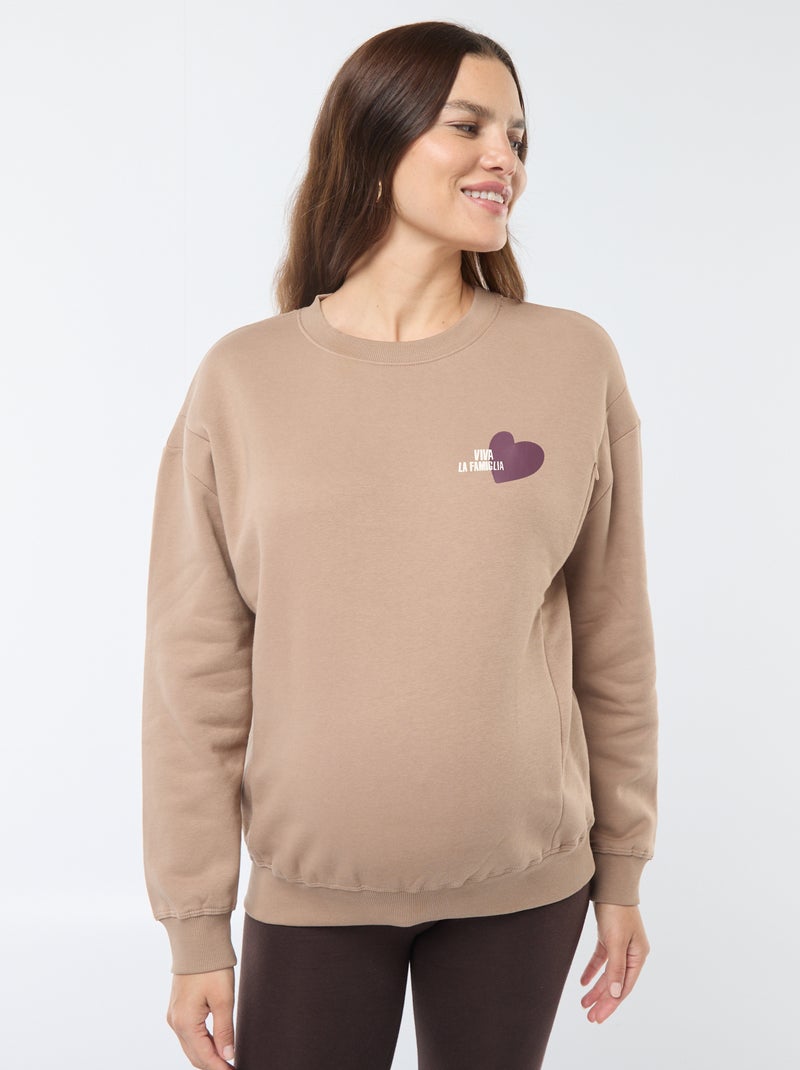 Sweat d'allaitement en molleton Marron - Kiabi