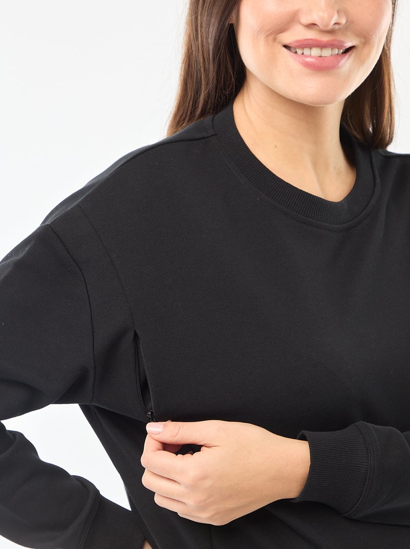 Sweat d'allaitement en molleton Noir - Kiabi