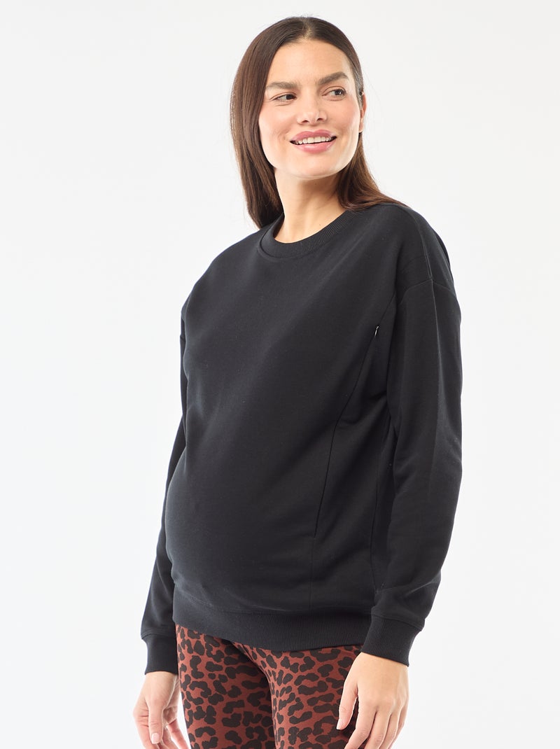 Sweat d'allaitement en molleton Noir - Kiabi