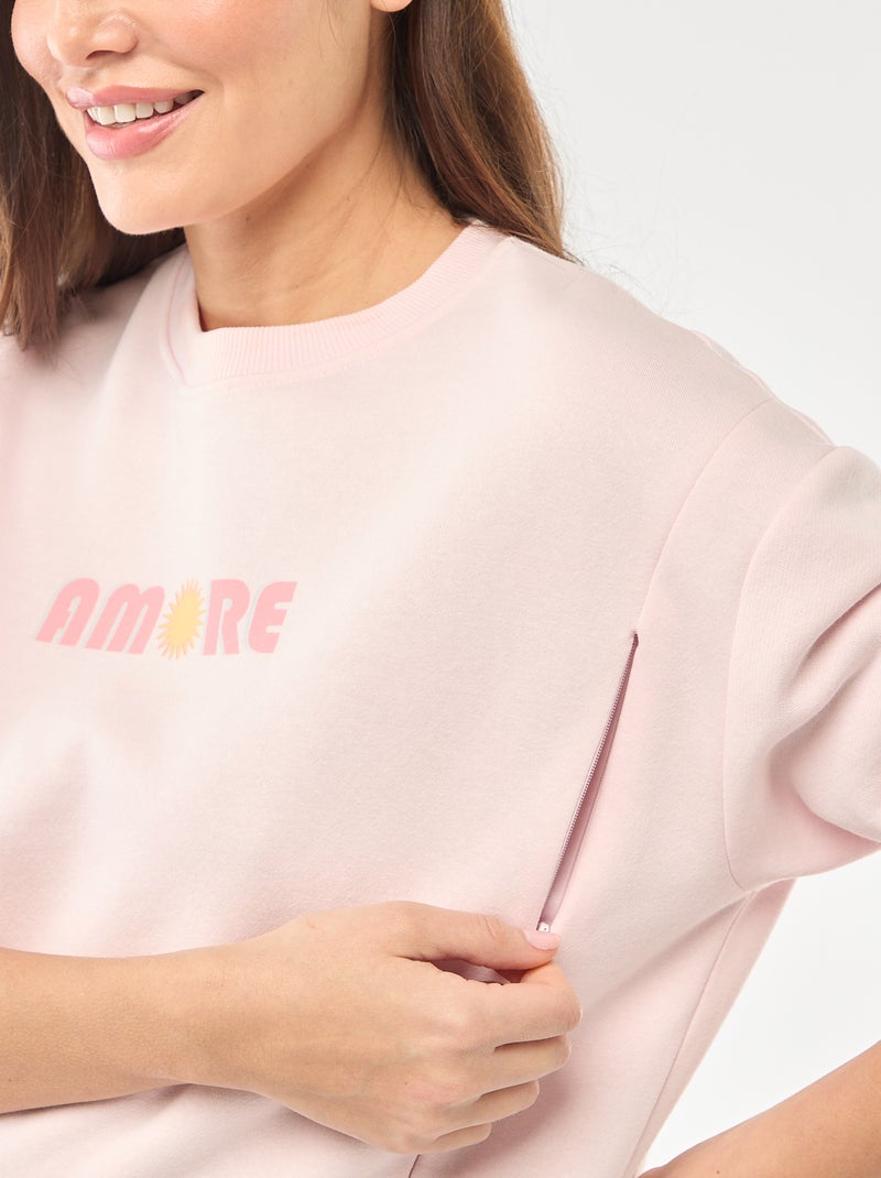 Sweat d'allaitement en molleton Rose - Kiabi