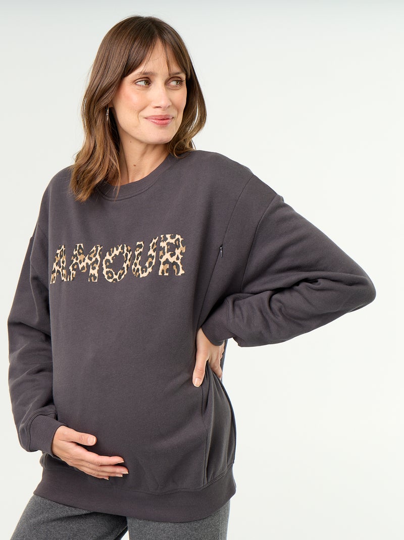 Sweat d'allaitement imprimé Gris - Kiabi