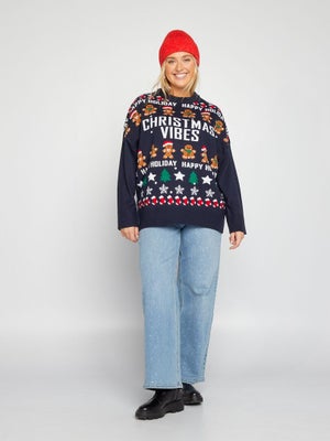 Sweat De Noël Femme - Imprimé Sapin Et Motifs Festifs - Col Rond, Manches Longues - Matière Douce - Taille Standard