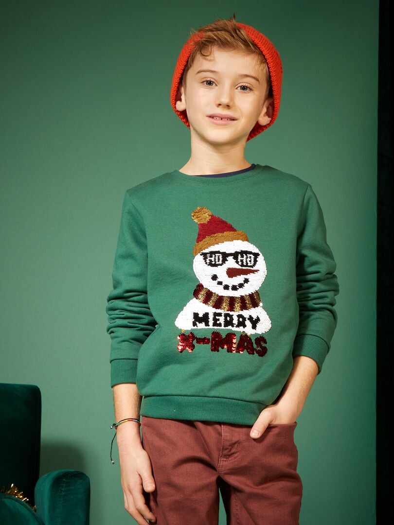 Sweat de Noël imprimé Bonhomme de neige Vert snow - Kiabi