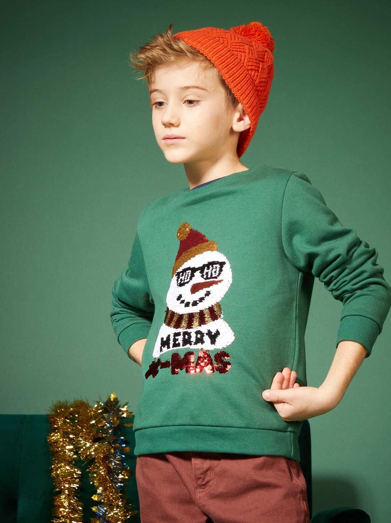 Sweat de Noël imprimé Bonhomme de neige Vert snow - Kiabi