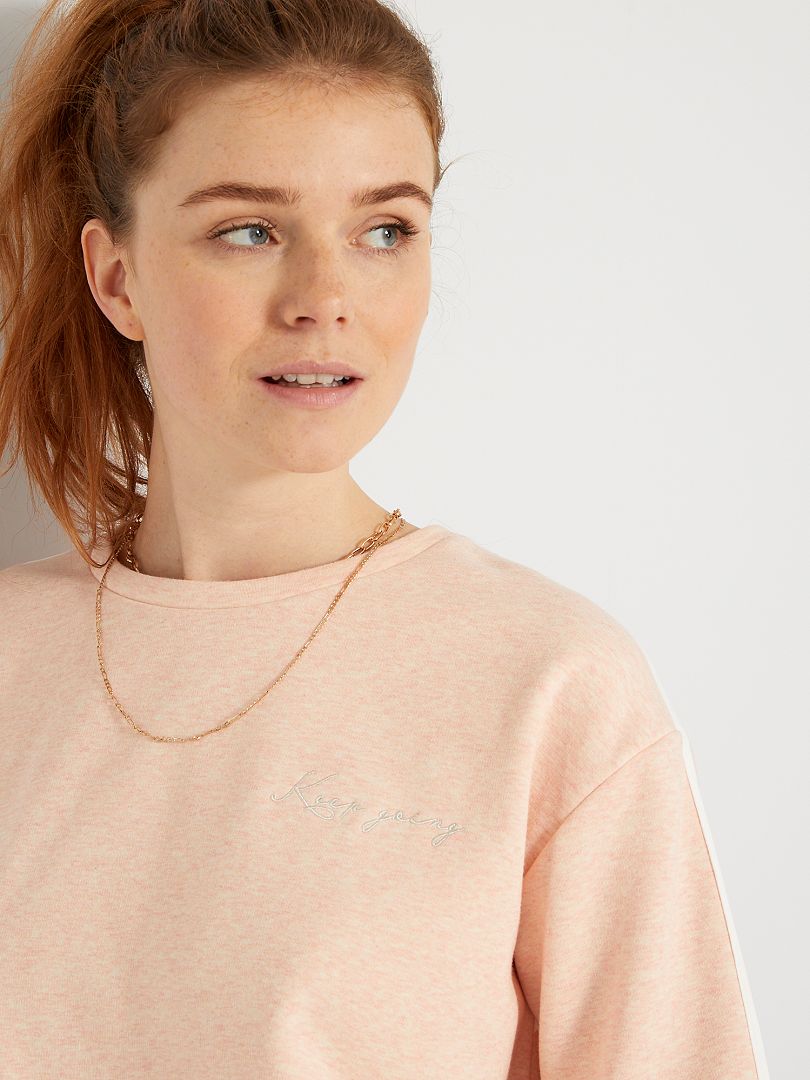 Sweat Rose Dentelle Kiabi Taille 38 En Coton Et Polyester - Occasion Très Bon état