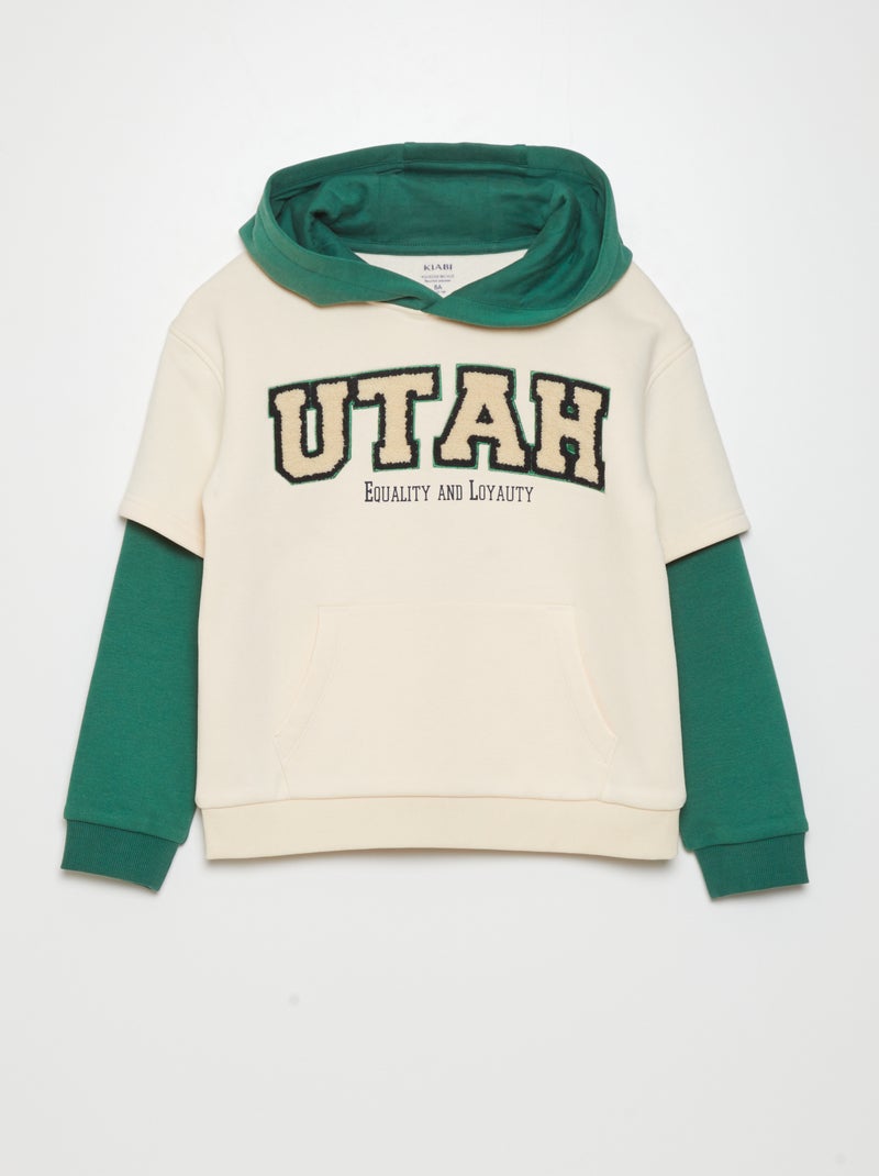 Sweat double manches à capuche Vert/beige - Kiabi