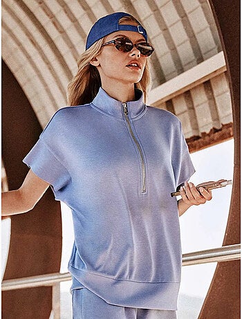 Sweat double toucher doux fermeture éclair avant
