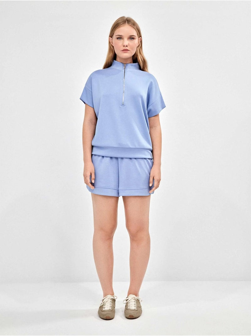 Sweat double toucher doux fermeture éclair avant Bleu - Kiabi