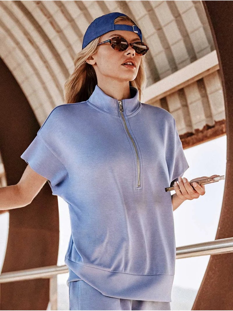 Sweat double toucher doux fermeture éclair avant Bleu - Kiabi
