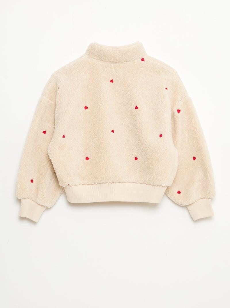 Sweat effet mouton avec broderie Beige - Kiabi