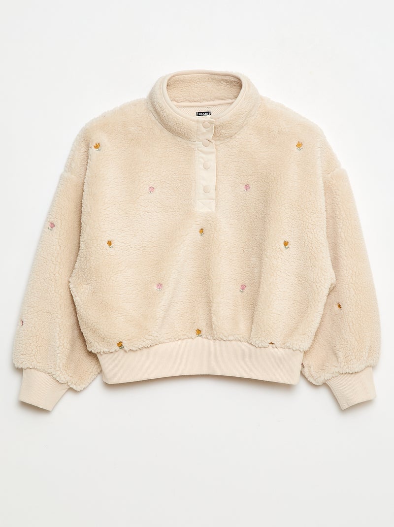 Sweat effet mouton avec broderie Beige - Kiabi