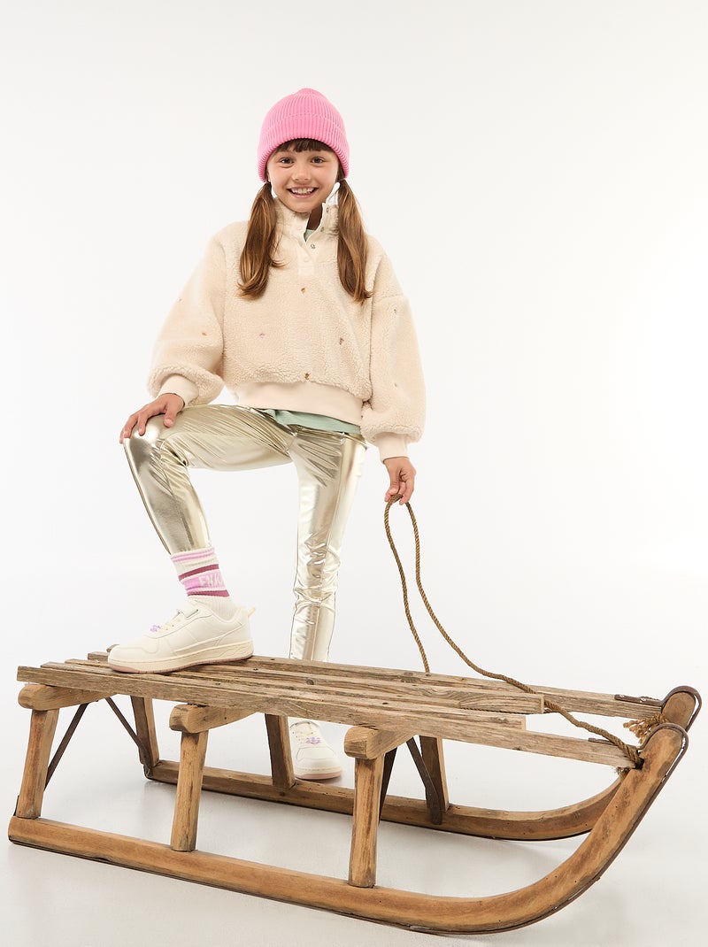 Sweat effet mouton avec broderie Beige - Kiabi