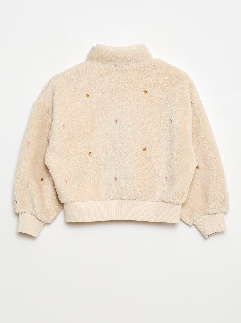 Sweat effet mouton avec broderie Beige - Kiabi