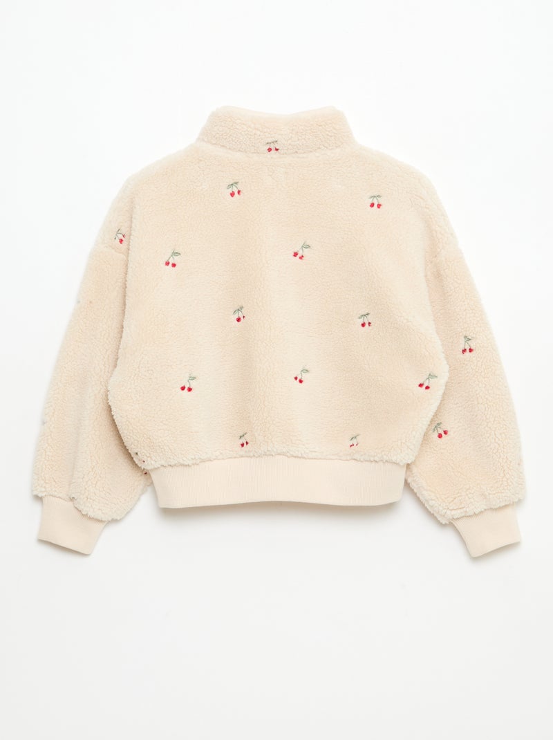Sweat effet mouton avec broderie Beige Fille Kiabi