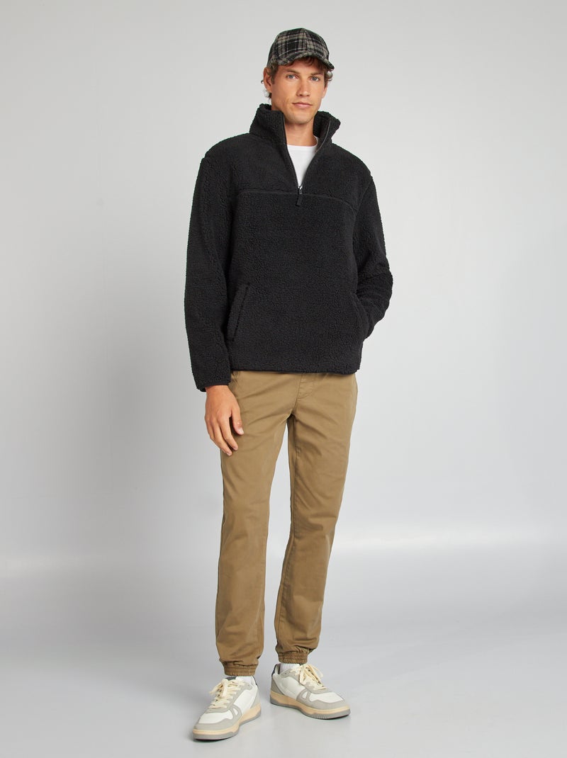 Sweat effet moutonné à col zippé noir - Kiabi