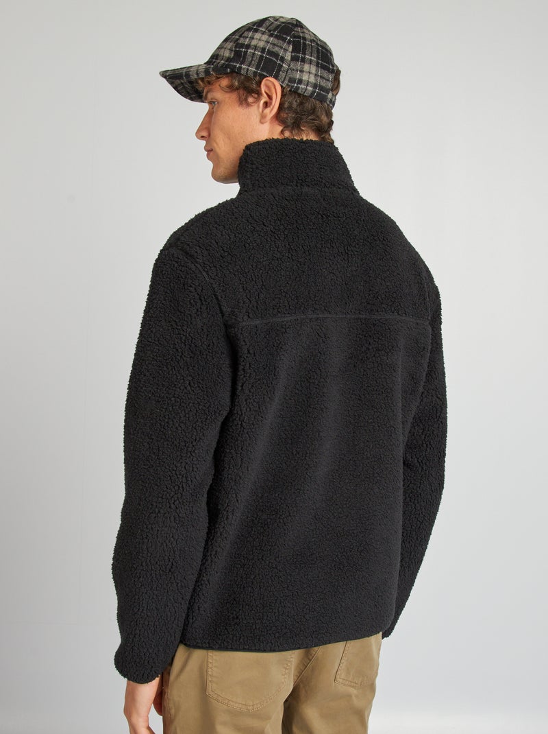 Sweat effet moutonné à col zippé noir - Kiabi