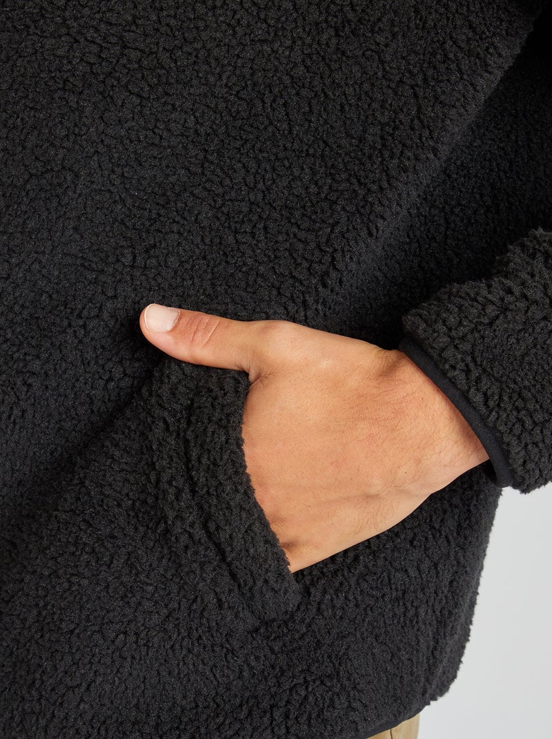 Sweat effet moutonné à col zippé noir - Kiabi