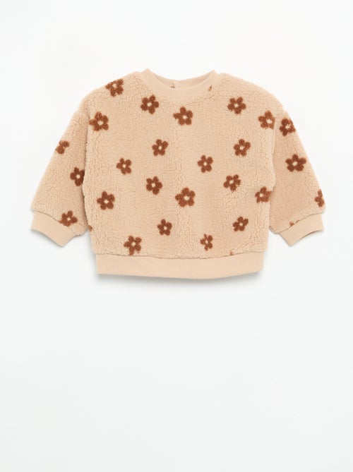Sweat effet moutonné avec broderies - Kiabi