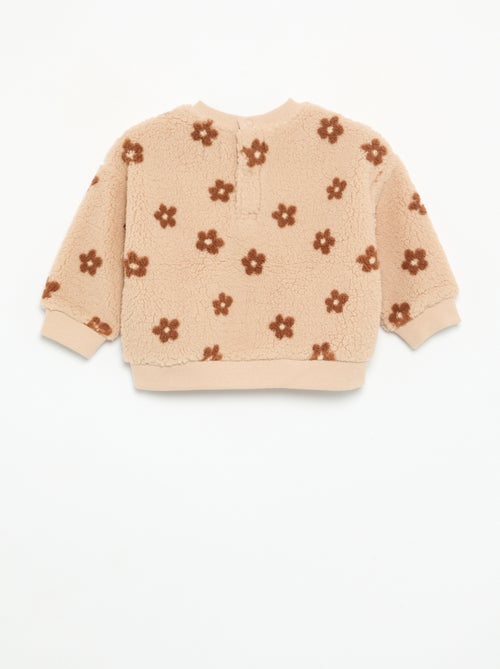 Sweat effet moutonné avec broderies - Kiabi