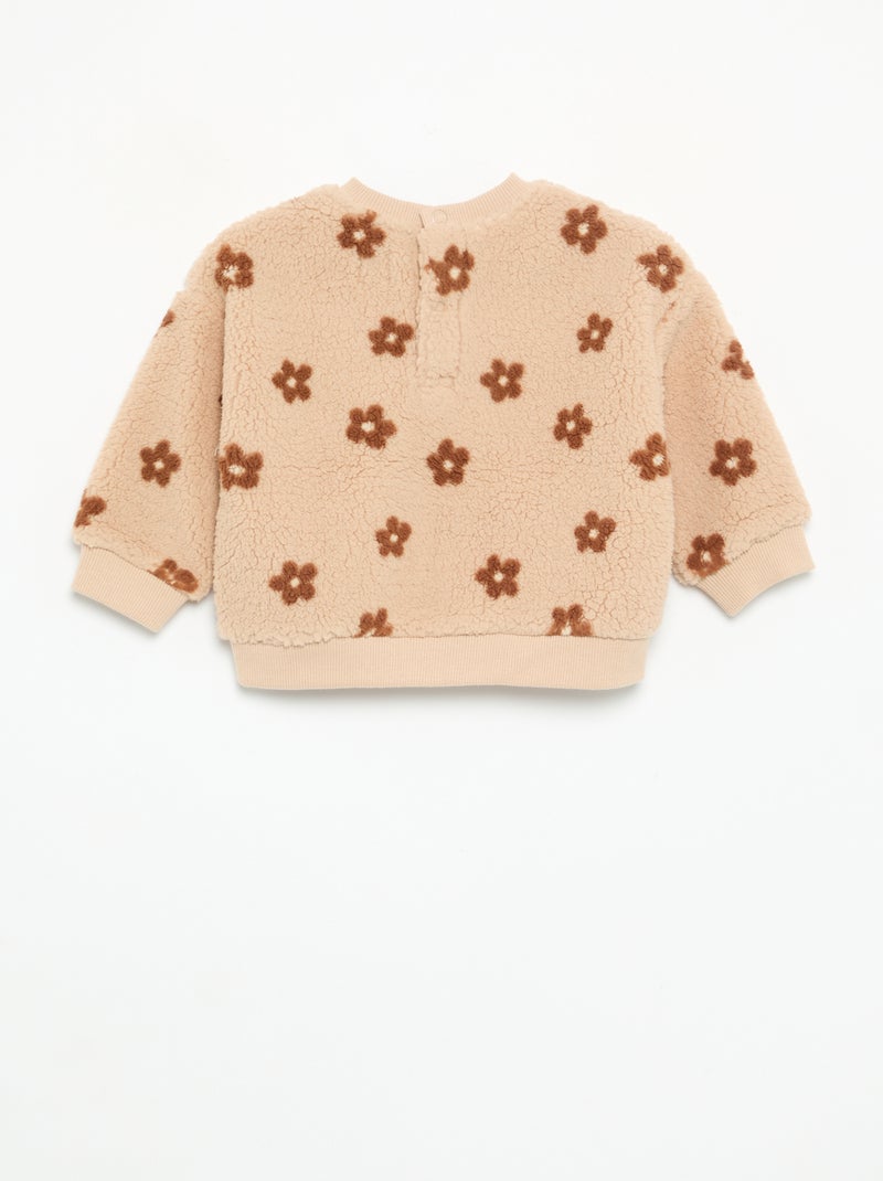 Sweat effet moutonné avec broderies Beige - Kiabi