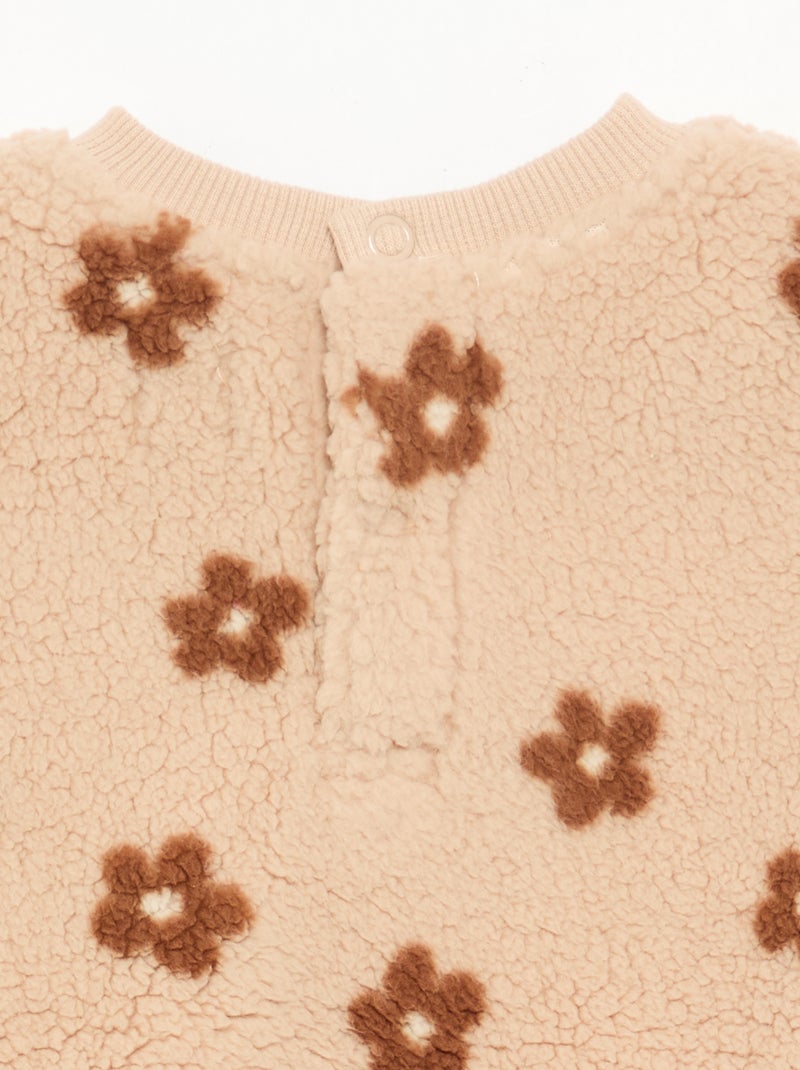 Sweat effet moutonné avec broderies Beige - Kiabi