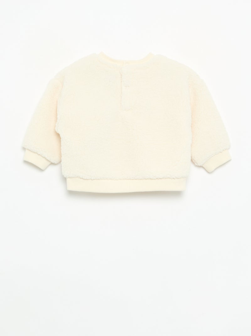Sweat effet moutonné avec broderies Blanc - Kiabi