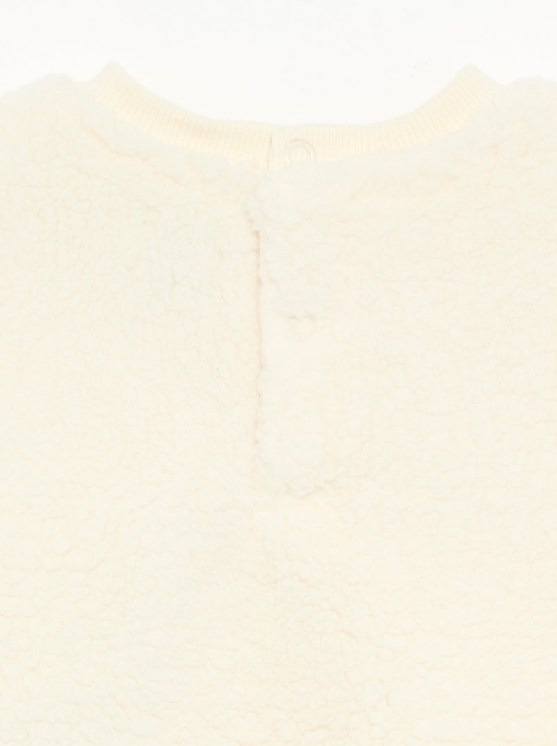 Sweat effet moutonné avec broderies Blanc - Kiabi