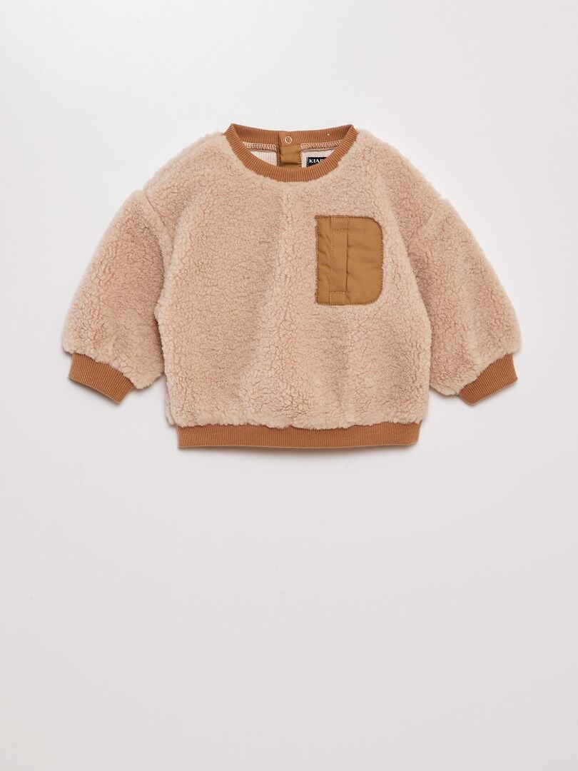 Sweat effet moutonné avec poche poitrine Beige - Kiabi