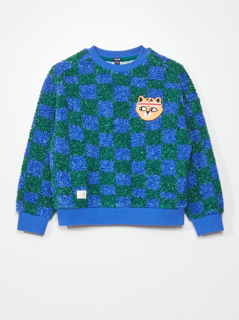 Sweat effet moutonné imprimé damier Vert/bleu - Kiabi