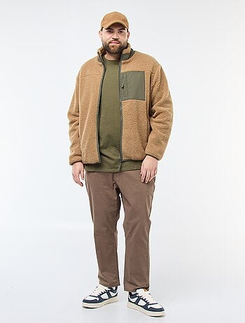Sweat effet moutonné zippé bicolore