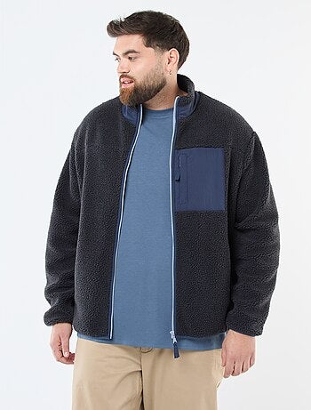 Sweat effet moutonné zippé bicolore