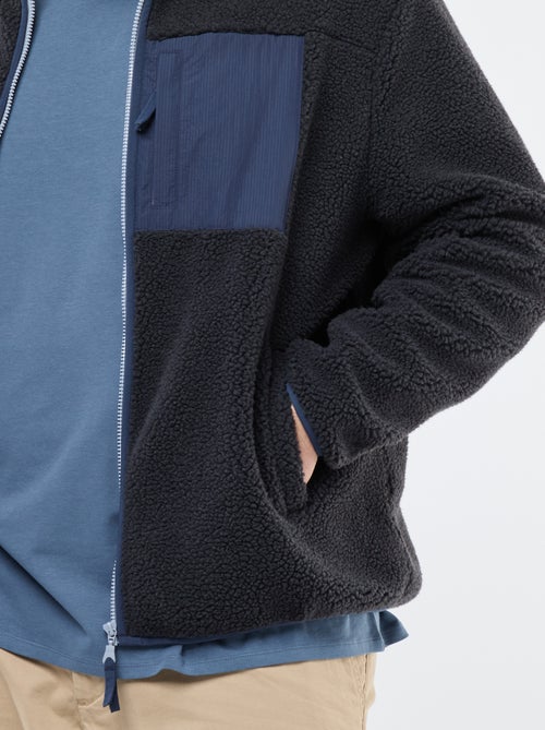 Sweat effet moutonné zippé bicolore - Kiabi