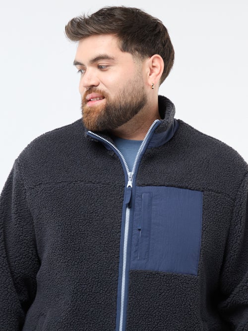 Sweat effet moutonné zippé bicolore - Kiabi