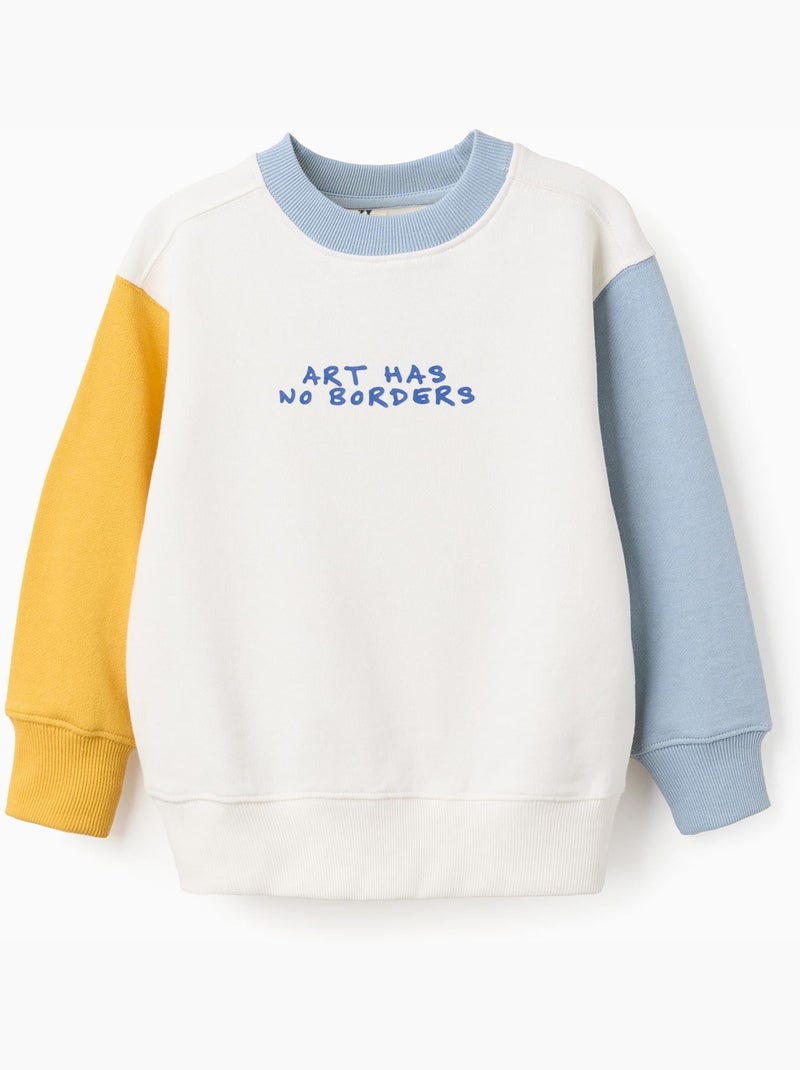 Sweat en coton à bloc de couleurs et imprimé Bleu clair - Kiabi