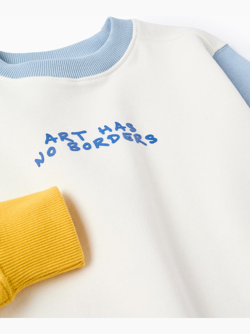 Sweat en coton à bloc de couleurs et imprimé Bleu clair - Kiabi